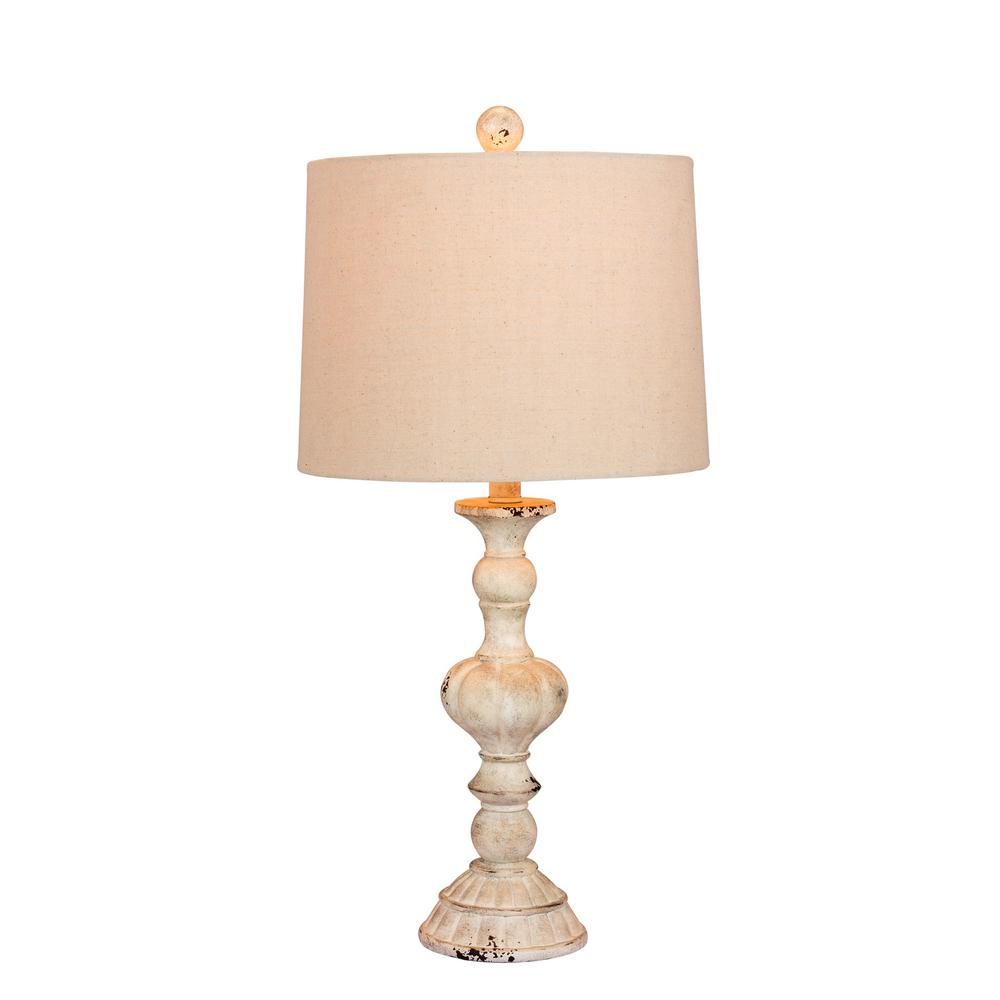 Farmhouse Table Lamps The Home Depot 26 5 In Distressed Sculpted Candlestick Resin Table Lamp A Cottage