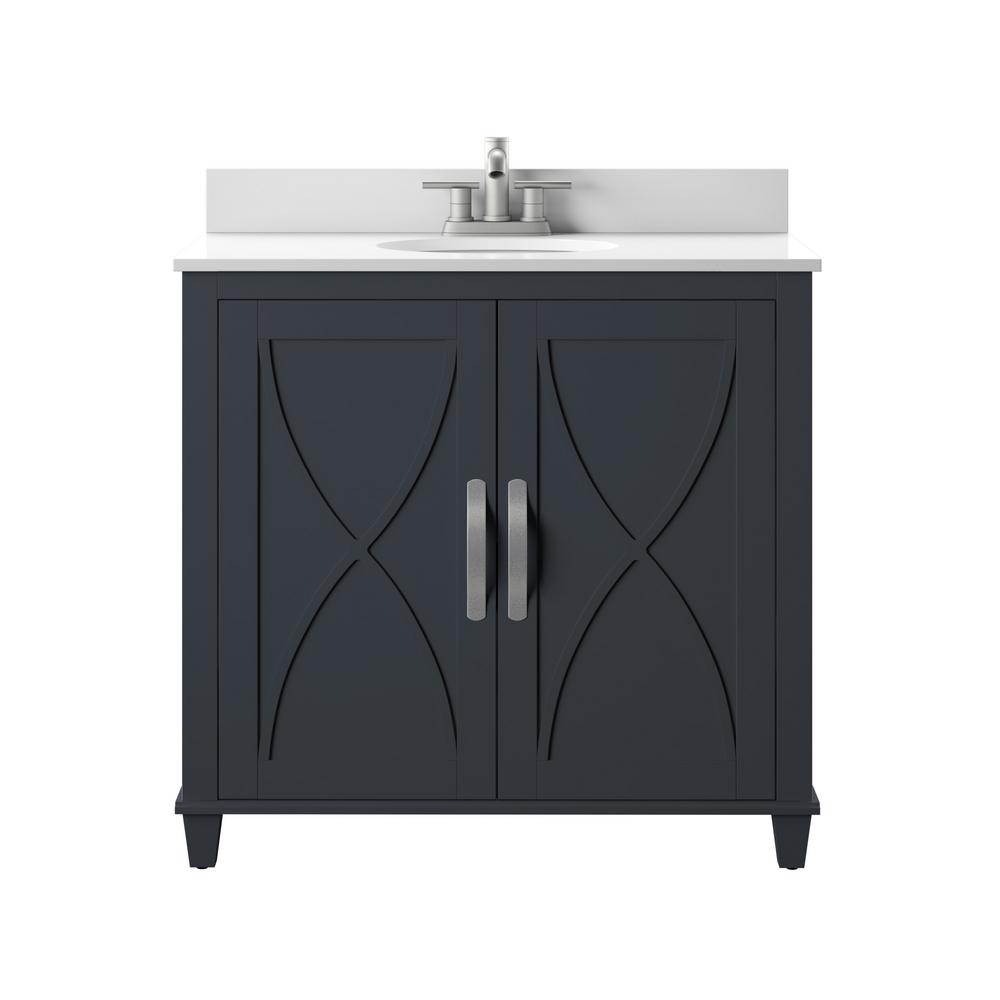 Twin Star 36 in. W x 20 in. D x 37.88 H Bath Vanity in Metro Gray with Stone Vanity Top in White with White Basin and Backsplash