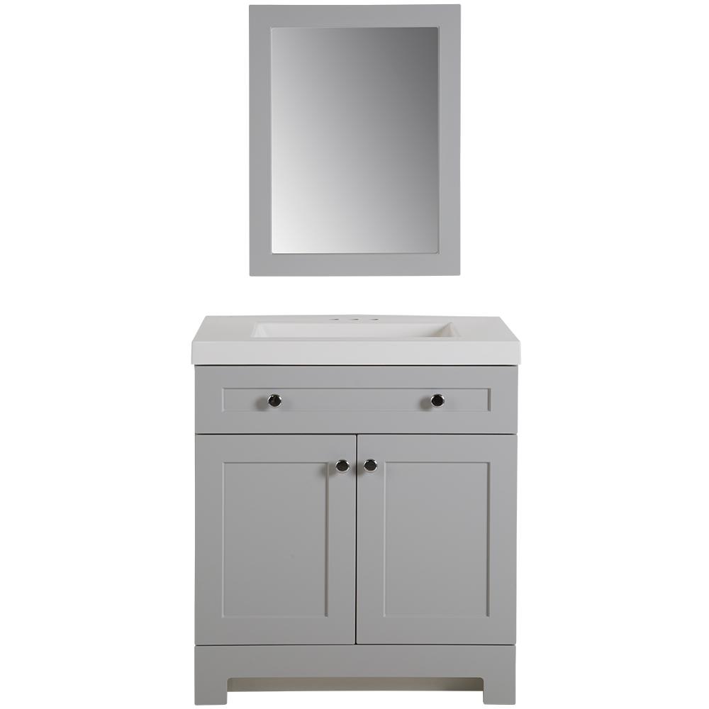 Everdean 31 In W Vanity In Pearl Gray With Cultured Marble Vanity Top In White With White Sink And Mirror