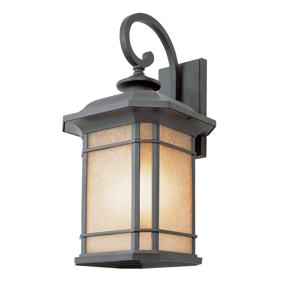 Decorative Bel Air Lighting Outdoor Wall Mounted 3 Light Black Outdoor Wall Lantern With Tea Stained Linen Glass
