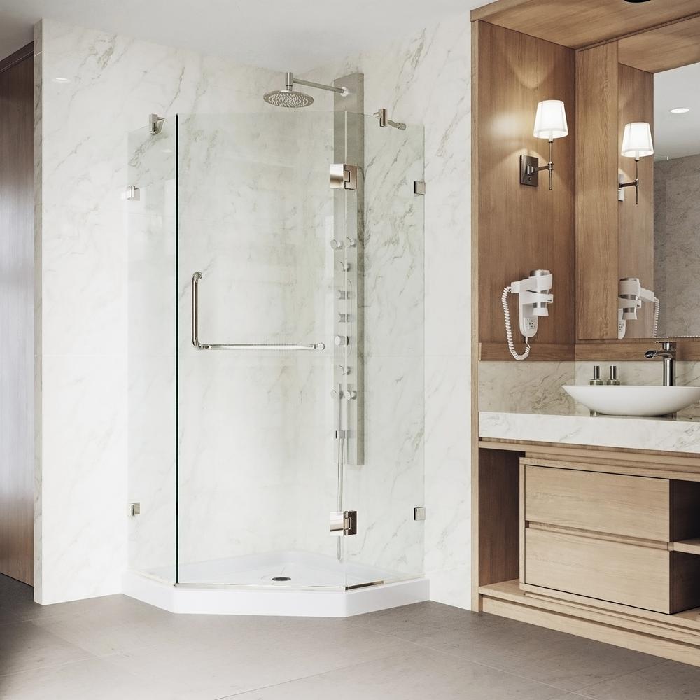 Vigo Piedmont 40 25 In X 76 75 Frameless Neo Angle Shower Door Frameless Neo Angle Shower Door In Brushed