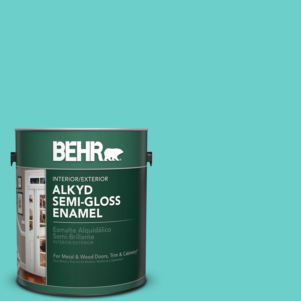 BEHR 1 gal. P4504 Hidden Sea Glass SemiGloss Enamel Alkyd Interior