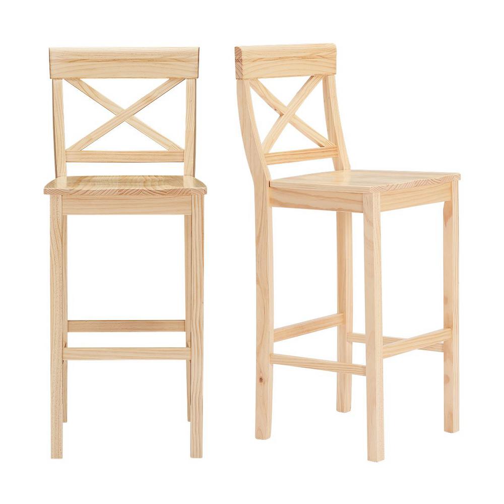 StyleWell Cedarville Unfinished Wood Bar Stool with Cross Back (Set of 2) (18 in. W x 44.50 in. H) was $179.0 now $107.4 (40.0% off)