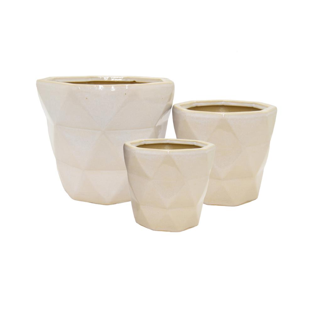 Trendspot 12 in. Dia Ceramic White Rivage PlanterCR1085312B The