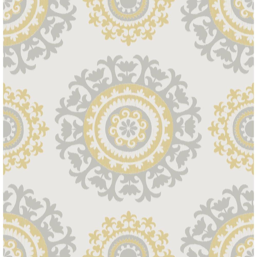 Nuwallpaper Grey And Yellow Suzani L Stick Wallpaper Sample Nuwallpaper Grey And Yellow Suzani L Stick Wallpaper Sample