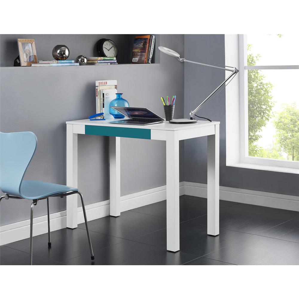Ameriwood Home Nelson White And Teal Computer Desk With Storage Nelson White And Teal Computer Desk