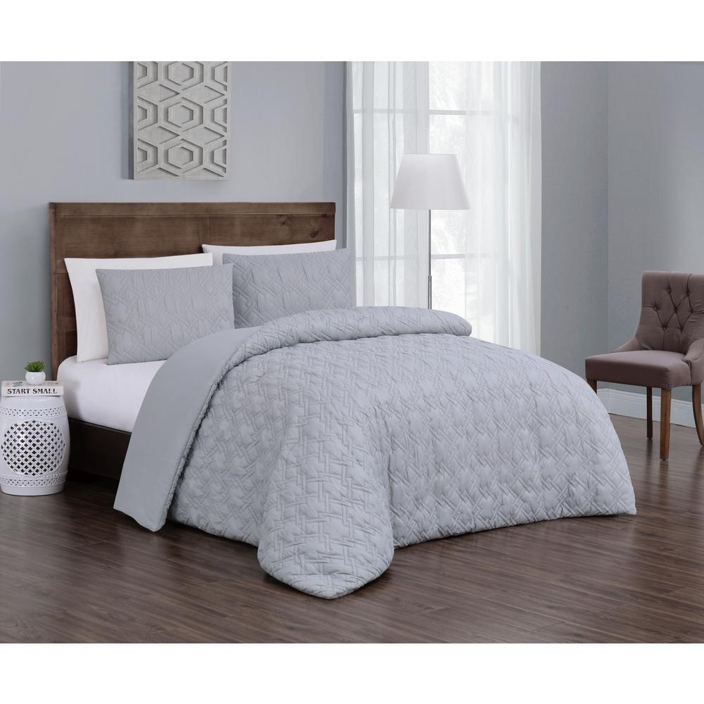 Geneva Home Fashion Embossed 3 Piece Light Grey Queen Comforter