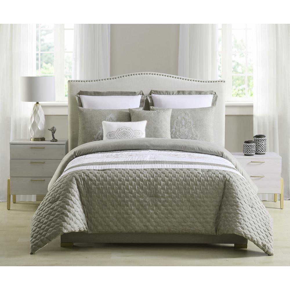 Morgan Home Ezra 7 Piece Taupe Full Queen Quilted And Embroidered
