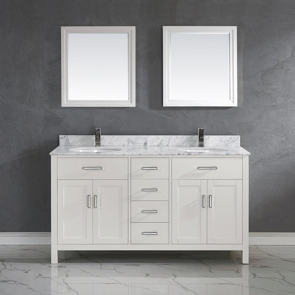 Studio Bathe Kalize II 63 in. W x 22 in. D Vanity in White with Marble ...