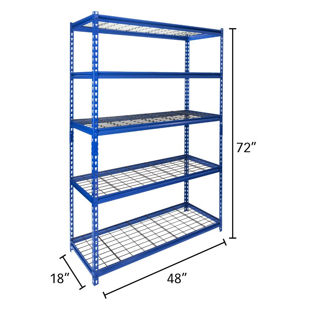 Muscle Rack Z Beam Blue 5 Tier Boltless Steel Garage Storage Shelving Unit 48 In W X 72 In H X 18 In D Ur481872wd5 Bl The Home Depot