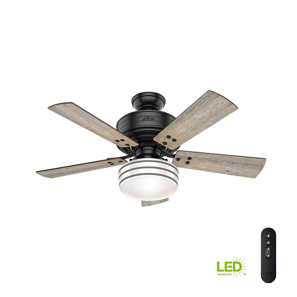 Hunter Cedar Key 44 In Indoor Outdoor Matte Black Ceiling Fan With Light Kit And Handheld Remote Control