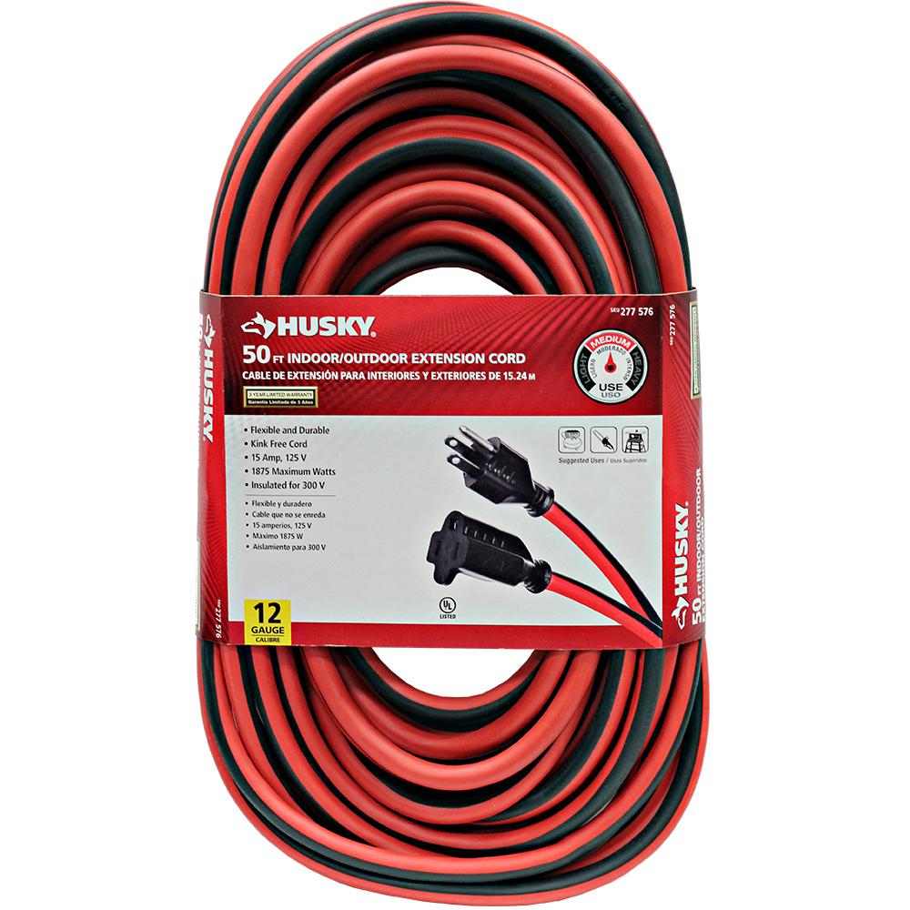 Husky 50 ft. 12/3 Indoor/Outdoor Extension Cord, Red and Black647