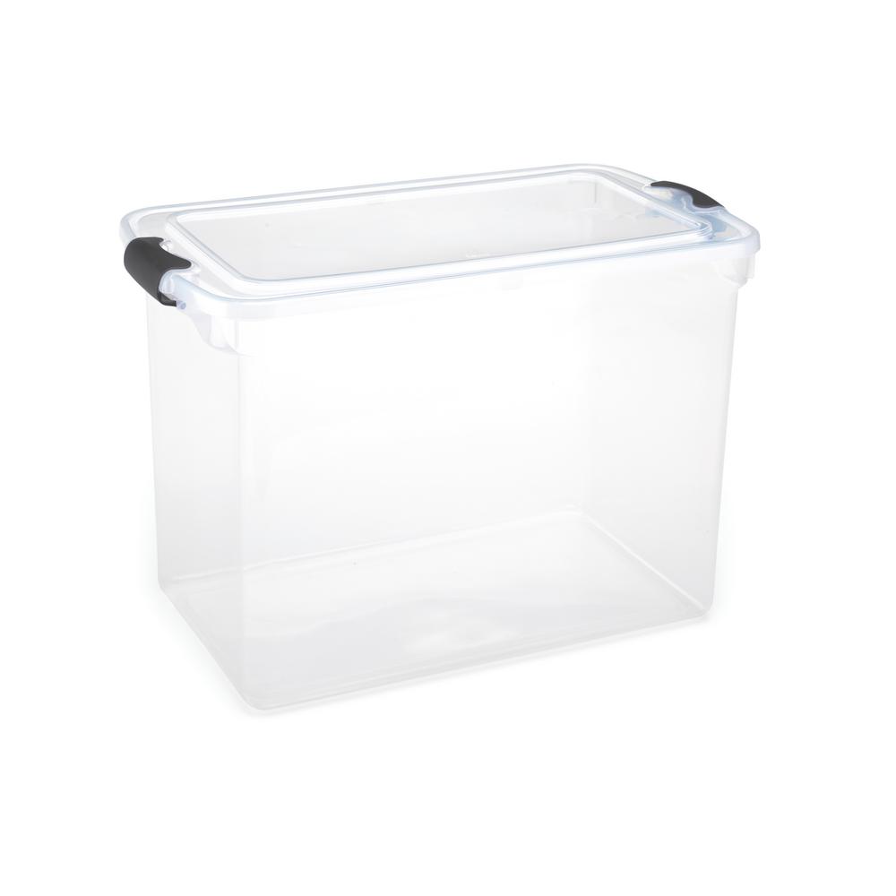 HOMZ 112 Qt. Latching Clear Storage Container with Gray Handles (2-Pack), Clear with Gray Handles