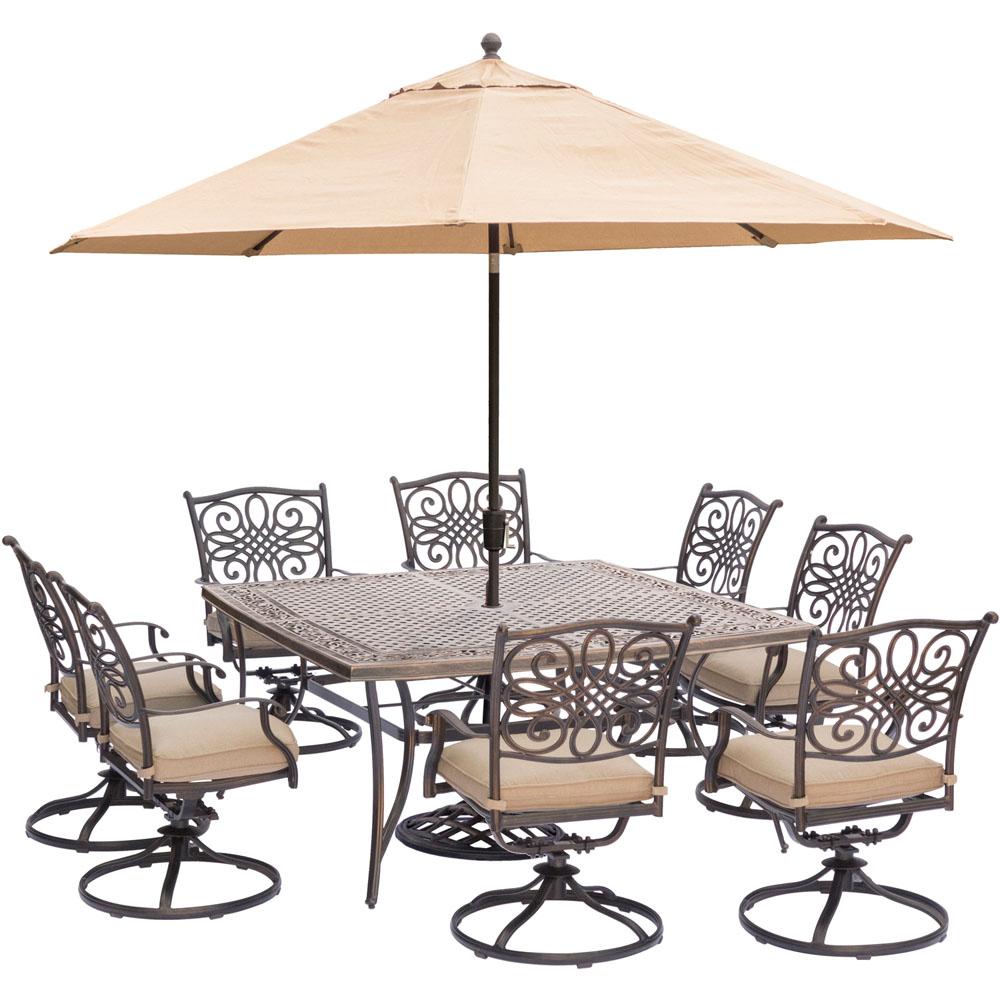 Hanover 9-Piece Outdoor Dining Set with Square Cast-Top Table and Swivels with... by Hanover