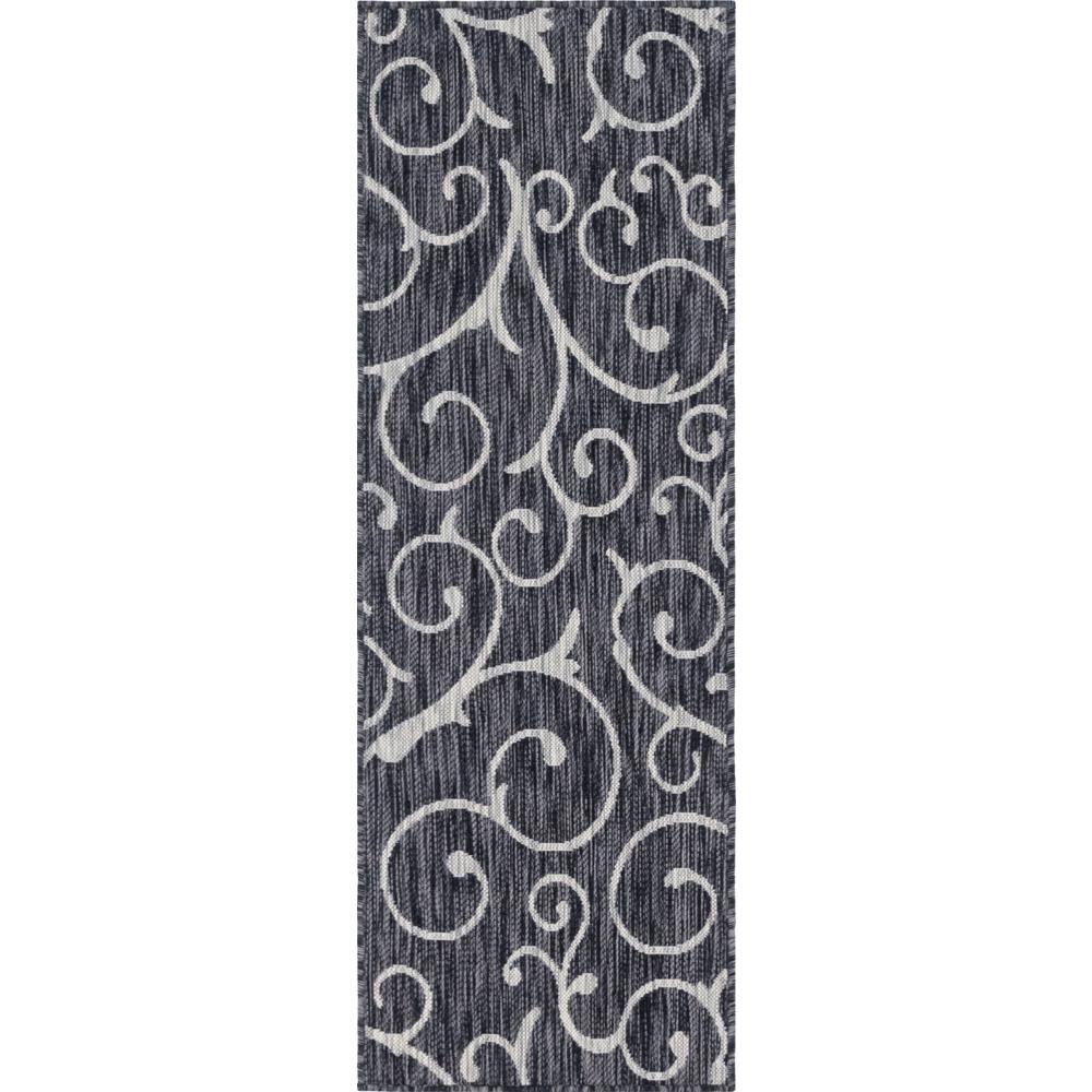 Unique Loom Outdoor Curl Charcoal Gray 6 ft. Runner Rug3144917 The Home Depot