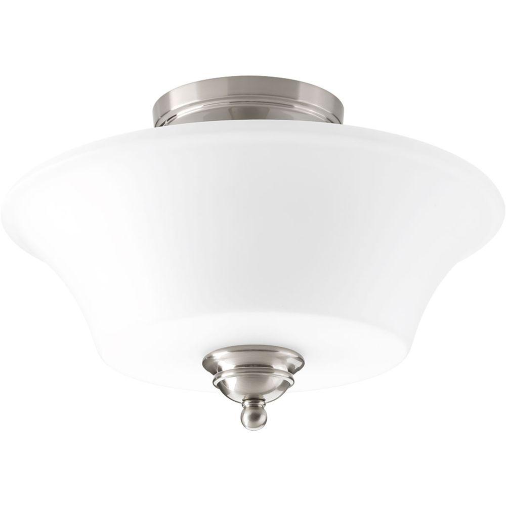 Progress Lighting P3855-09 2-Light Semi-Flush with Modern Trumpet Glass Shades in A Soft Etched Finish Brushed Nickel