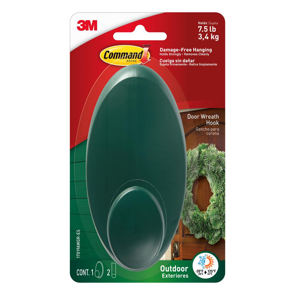 Large Green Outdoor Wreath Hook (1-Hook with 2-Adhesive Strips)