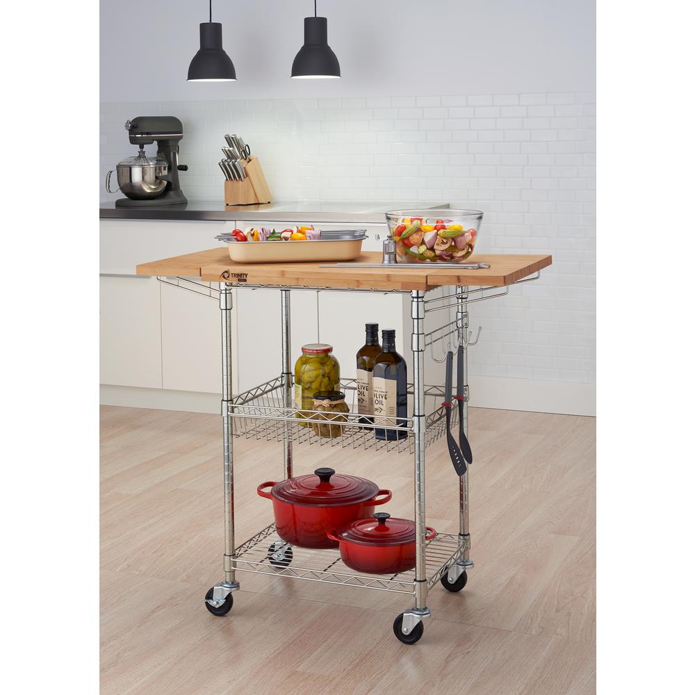 TRINITY PRO EcoStorage Cart with Expandable Bamboo Top Kitchen Cart TBFZ1412 The Home Depot