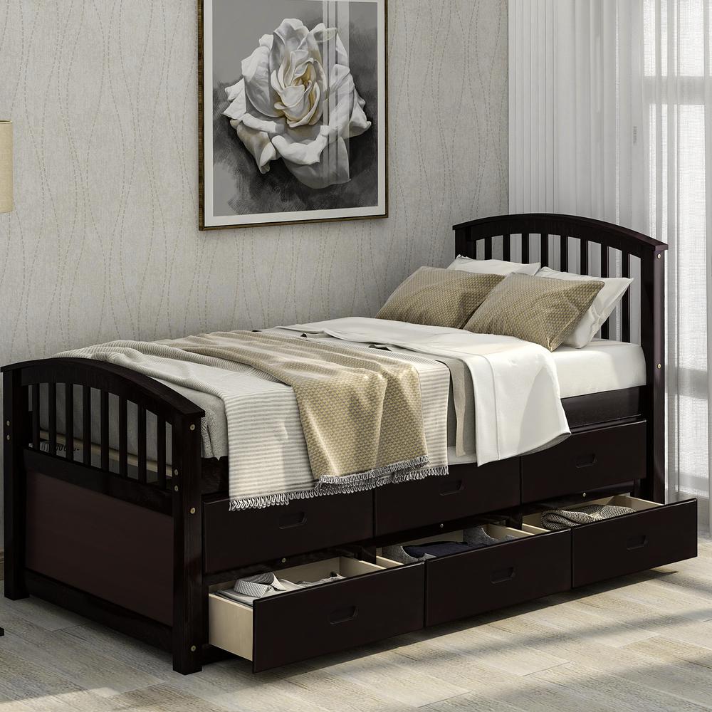 Harper & Bright Designs Espresso Twin Size Solid Wood Platform Bed with ...