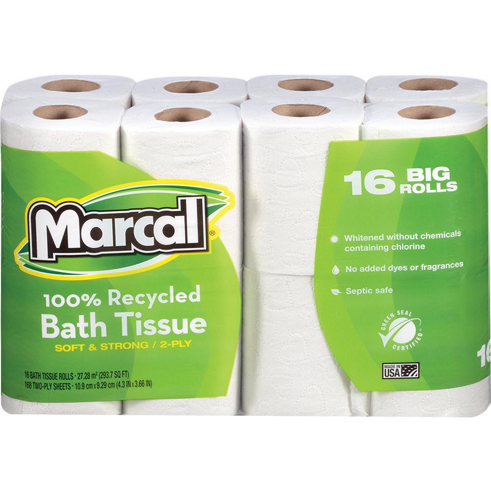 Marcal 100 Recycled, Soft. and Absorbent Toilet Tissue (168 Sheets Per Roll 16 Per Pack