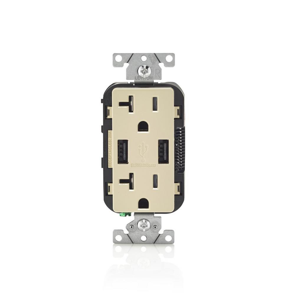 Leviton Decora 20 Amp Tamper Resistant Duplex Outlet And 36 Amp Usb Outlet Ivory T5832 I The 1040