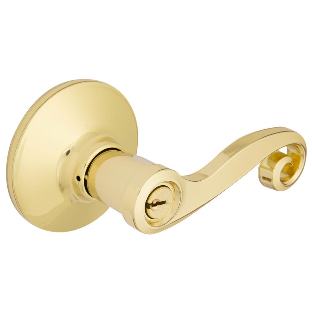 Faultless Wave Polished Brass Keyed Entry Door LeverLYE700BF The Home Depot