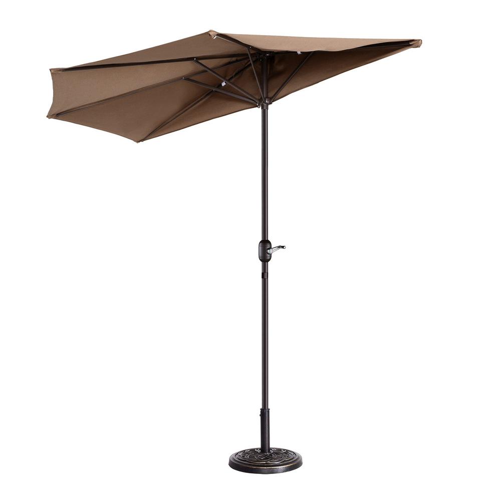 Villacera 9 Ft Steel Market Half Patio Umbrella In Brown Hwd630723 The Home Depot