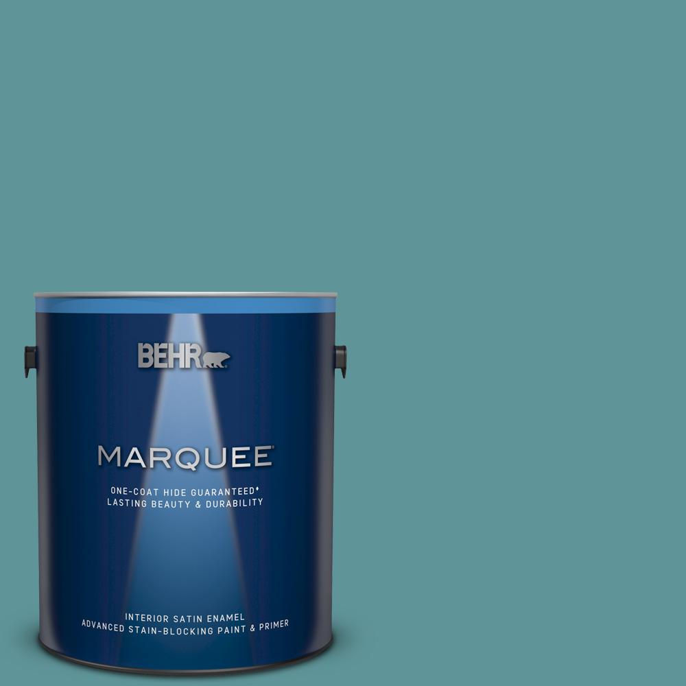Behr Marquee 8 Oz Mq6 33 Vintage Teal One Coat Hide Matte Interior Mq6 33 Vintage Teal One Coat Hide Satin Enamel Interior Paint And Primer In