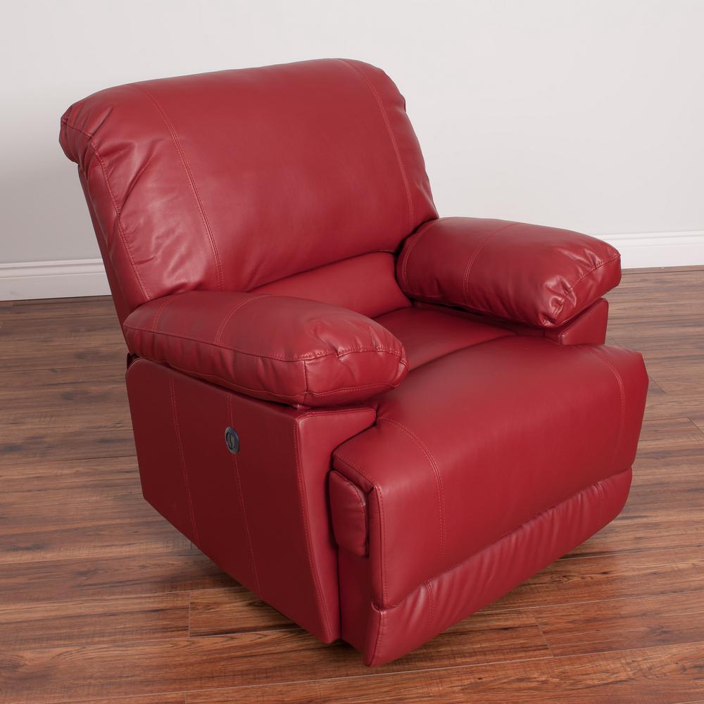 Corliving Lea Red Bonded Leather Power Recliner With Usb Port Lzy 352 R The Home Depot 0430