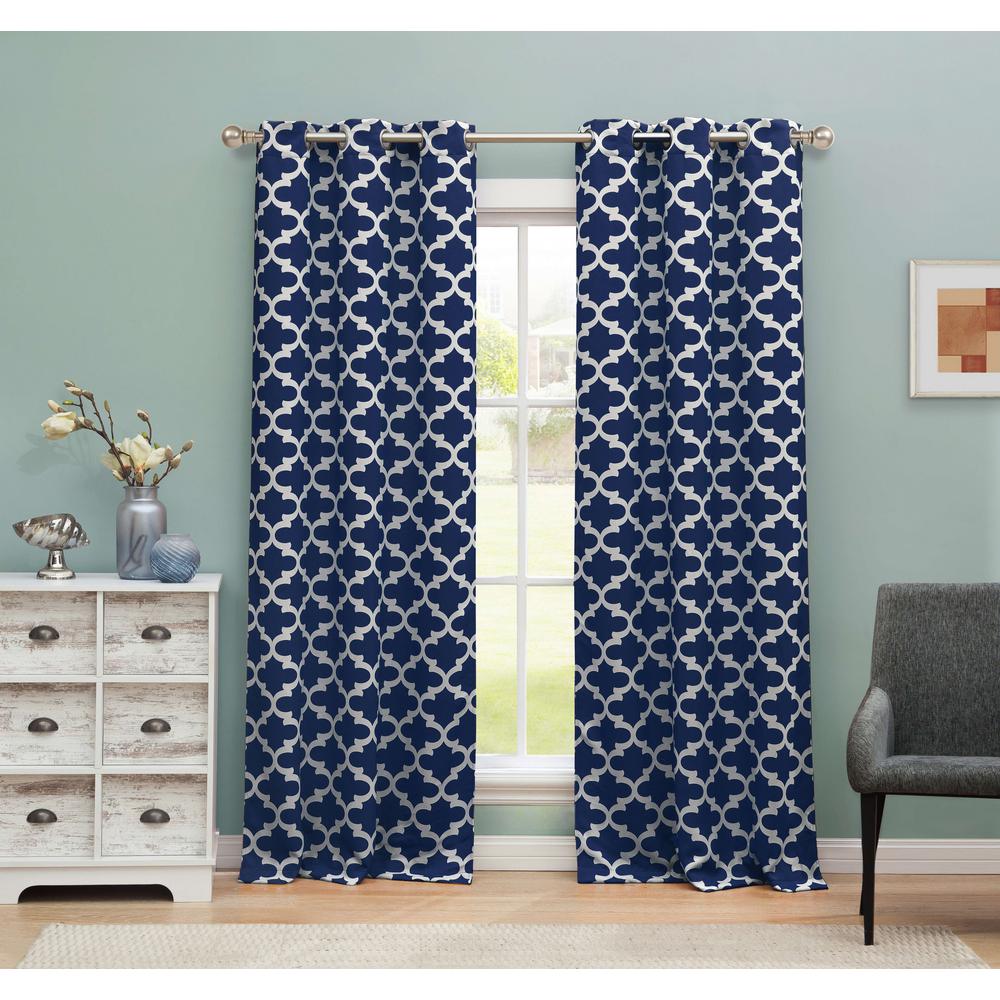 BLACKOUT 365 Geometric Navy Polyester Blackout Grommet Window Curtain ...