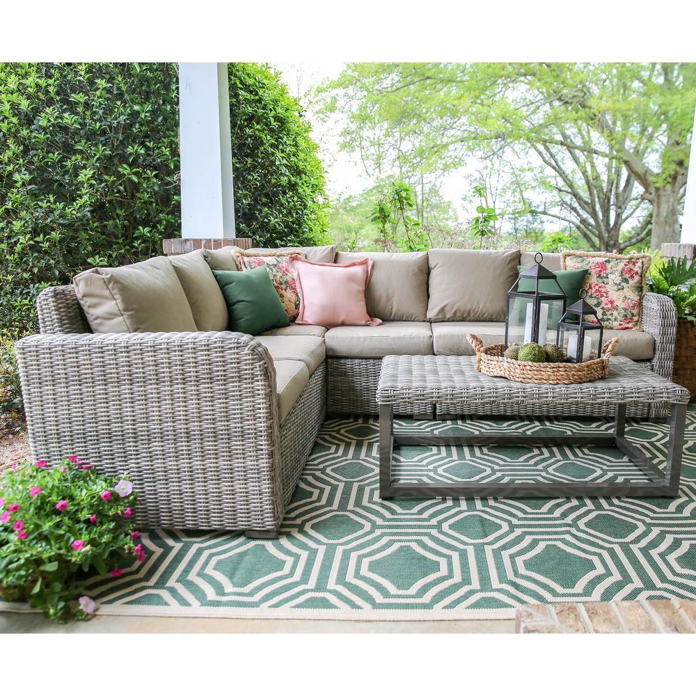 Leisure Made Forsyth 5-Piece Wicker Outdoor Sectional Set with Tan Cushions