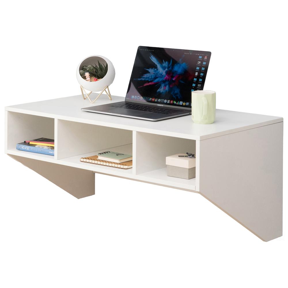 Basicwise 36 in. Rectangular White Floating Desk with ShelvesQI003675W