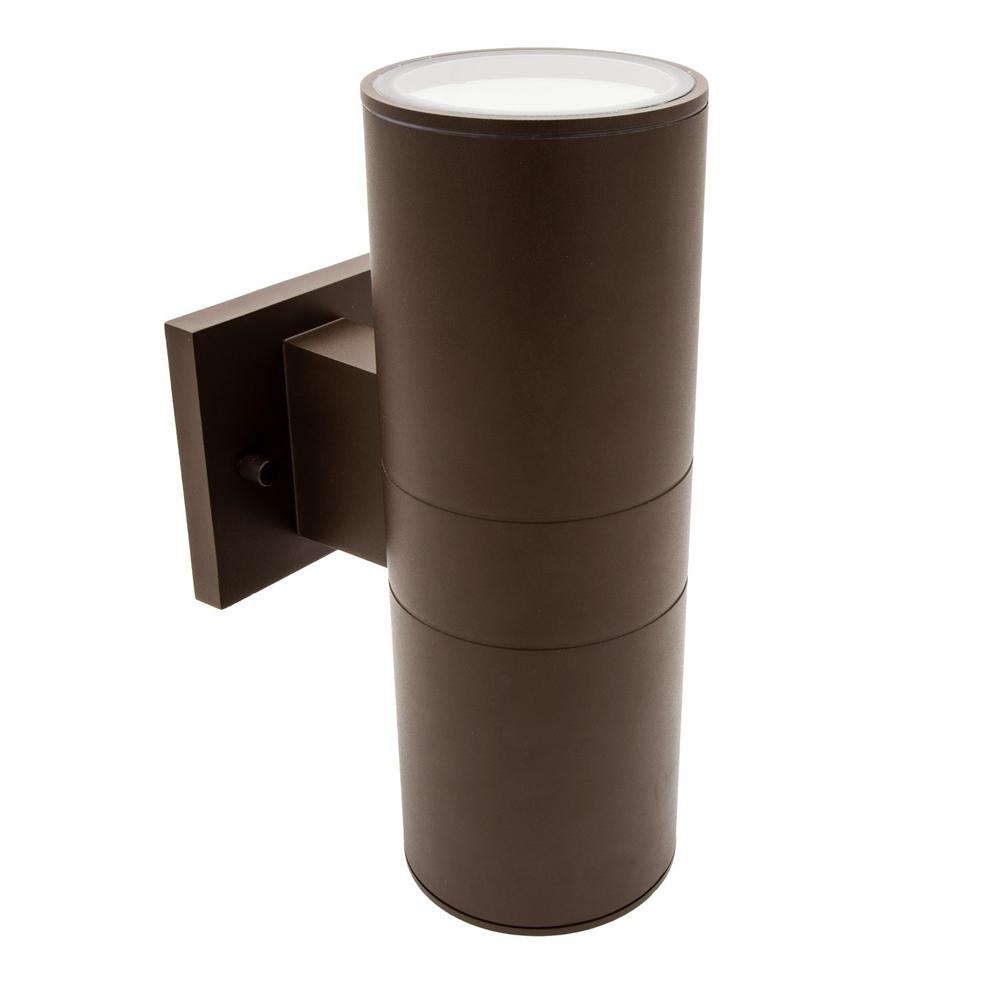 Maxxima Brown LED Outdoor Wall Cylinder Light with Up and Down Sconce ...