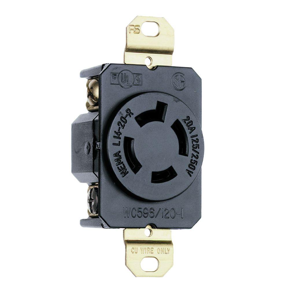 Legrand Pass & Seymour Turnlok 20Amp Single Locking Outlet Black