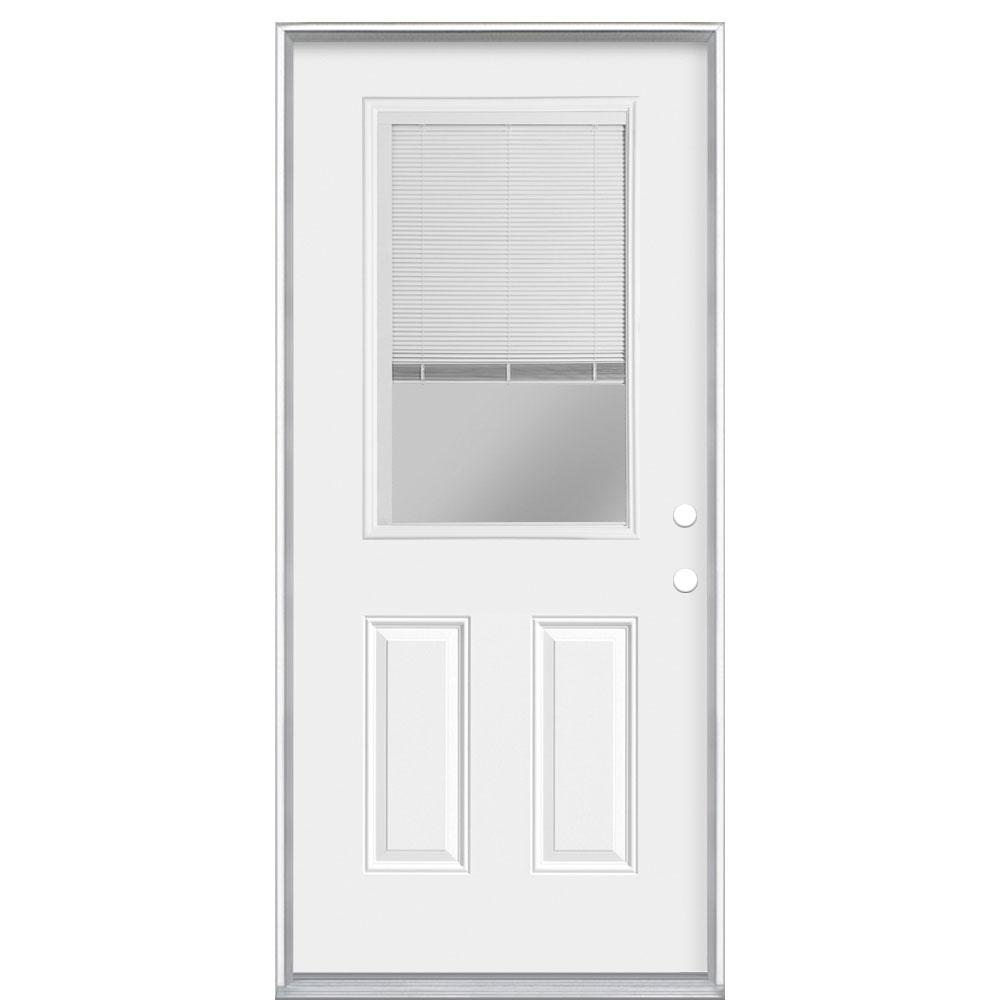 Masonite 36 In X 80 In Premium Clear 1 2 Lite Mini Blind Left Hand Inswing Primed Steel Prehung Front Exterior Door