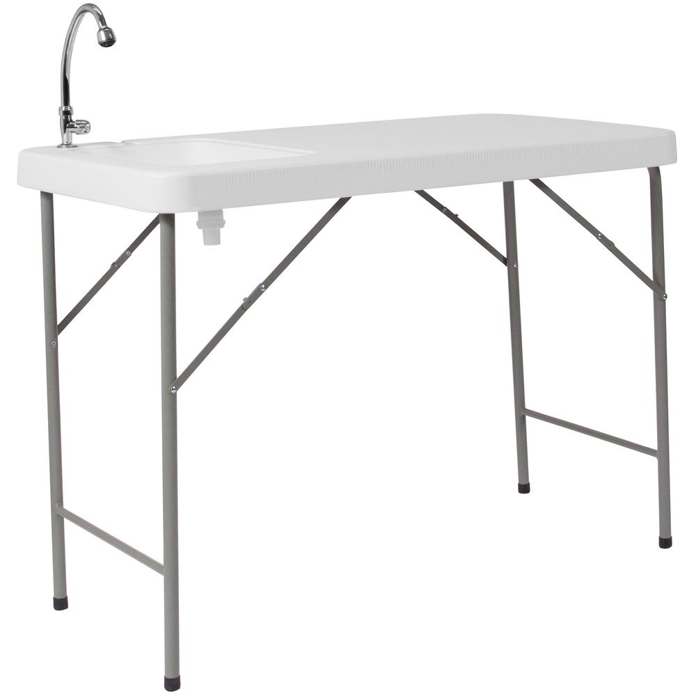 45 In Granite White Plastic Tabletop Metal Frame Folding Table