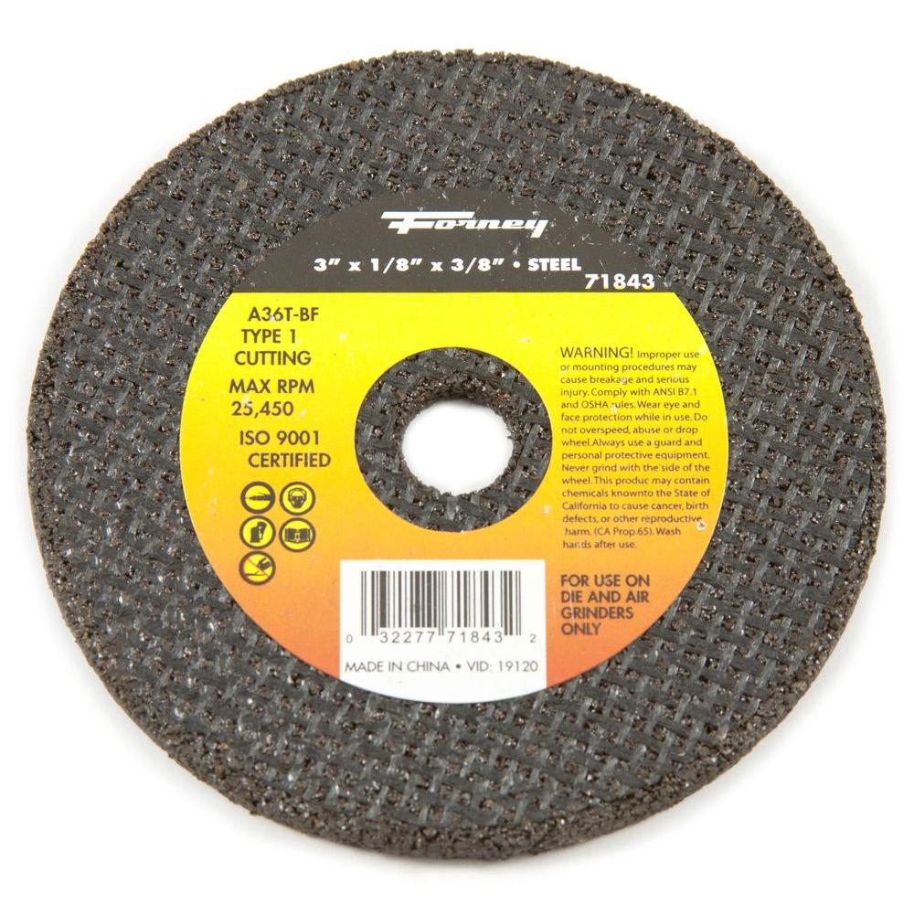 Forney 3 In X 1 8 In X 3 8 In Metal Type 1 Cut Off Wheel The Home Depot