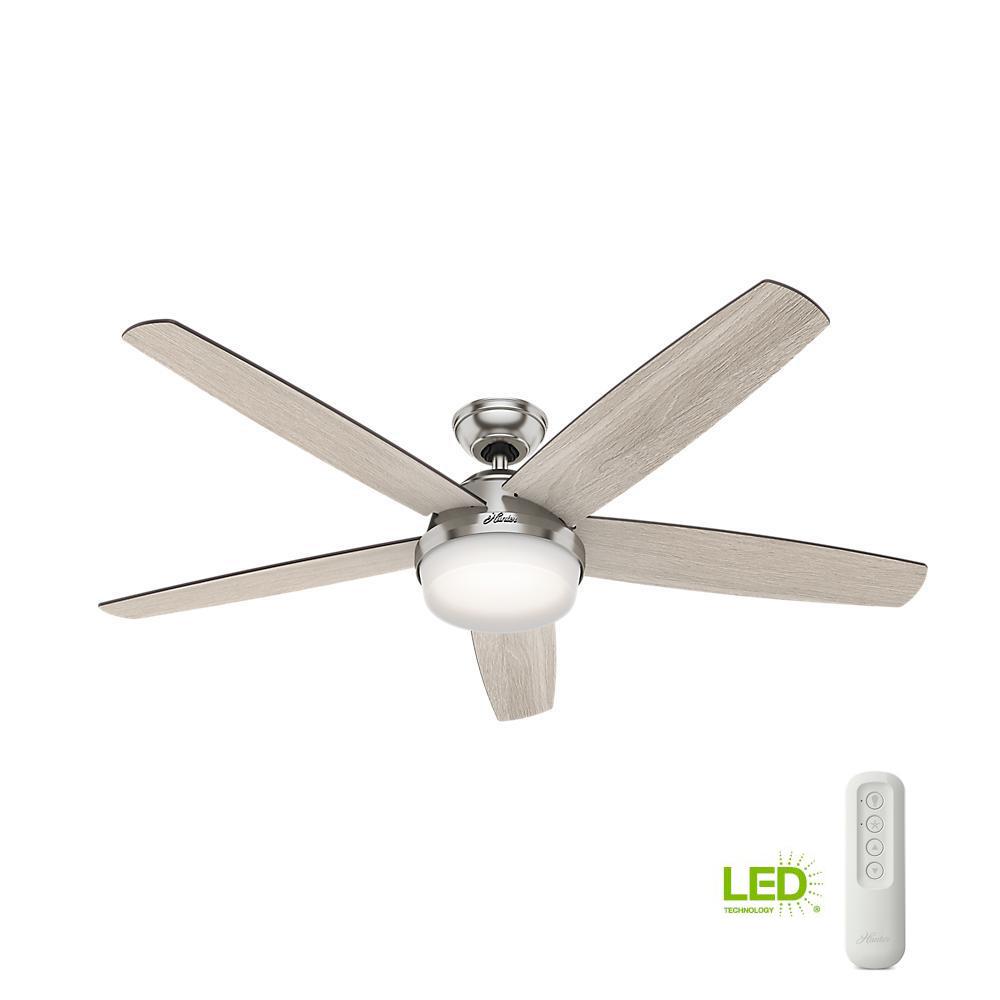 Hunter Salido 60 In Led Indoor Brushed Nickel Ceiling Fan With Light And Remote