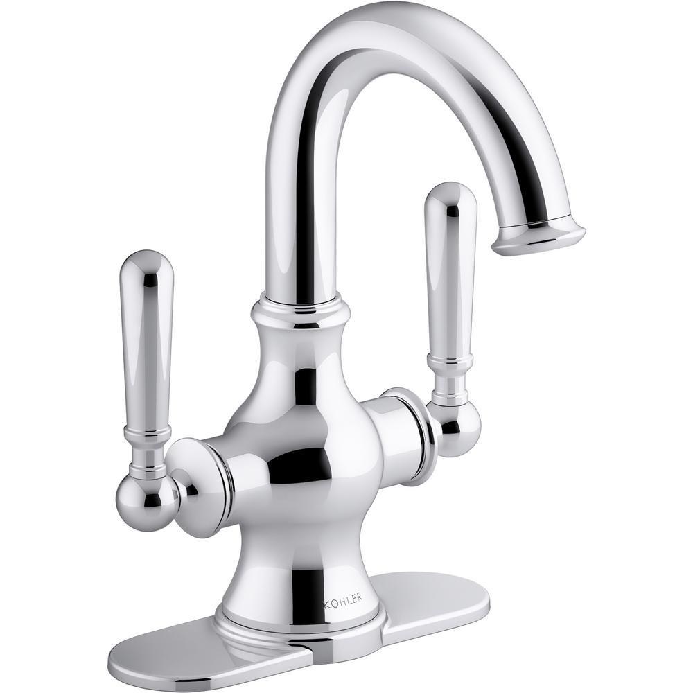 KOHLER Capilano Monoblock 4 In Centerset 2 Handle Bathroom Faucet In   Polished Chrome Kohler Single Handle Bathroom Sink Faucets K R30580 4d Cp 64 600 