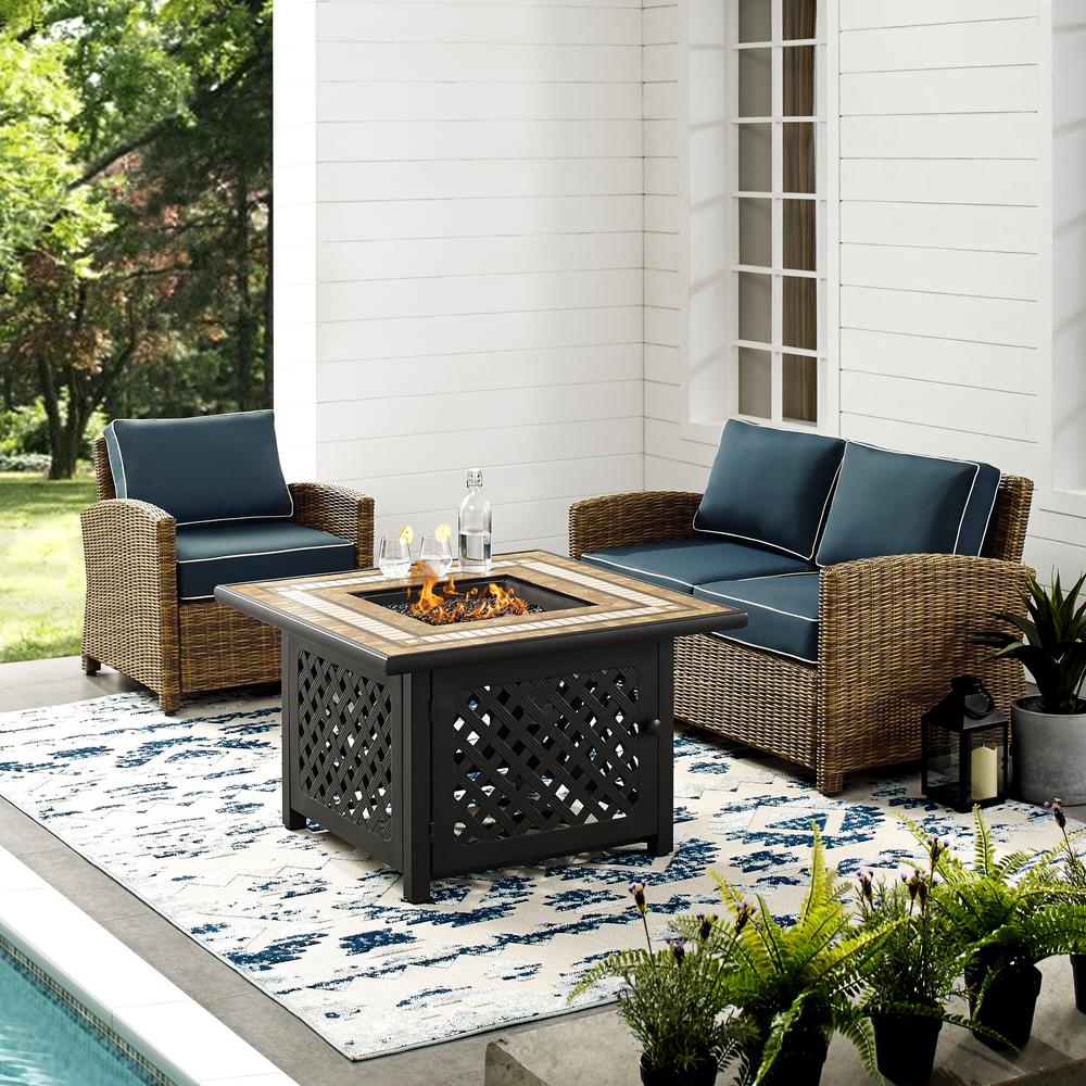 Crosley Bradenton 3 Piece Wicker Patio Fire Pit Conversation Set