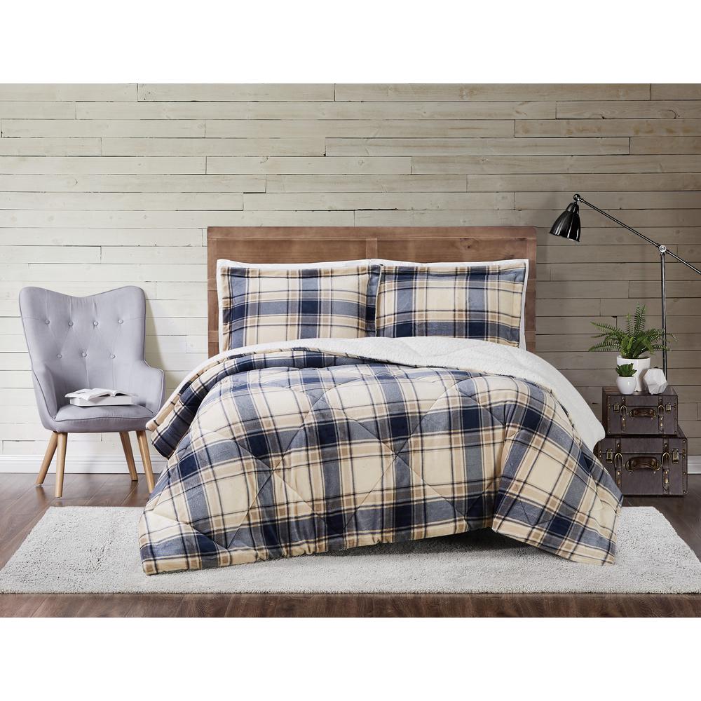 Truly Soft Cuddle Warmth Printed Plaid Blue And Grey Full Queen