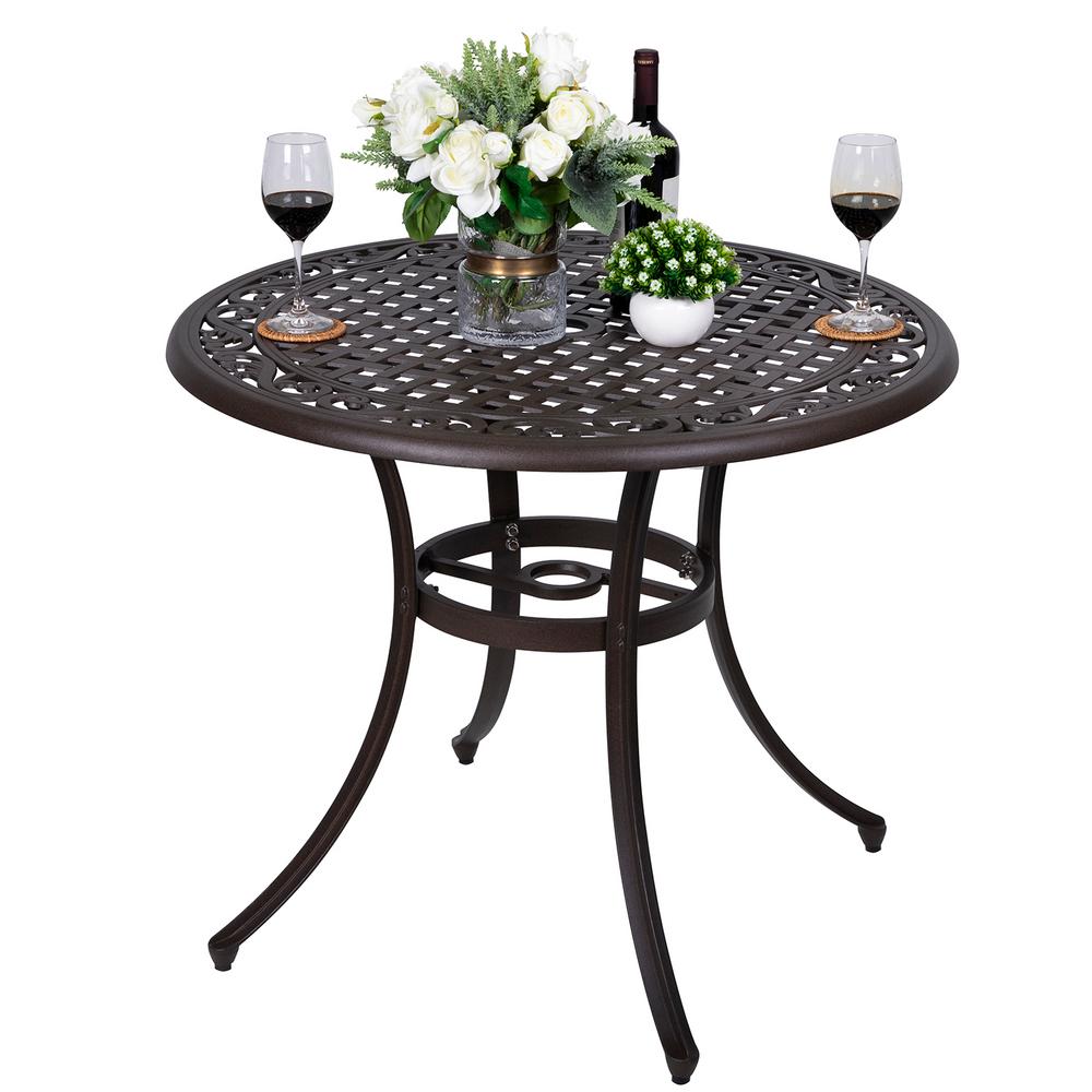 bistro outdoor patio table round tables umbrella hole inch furniture aluminum antique depot