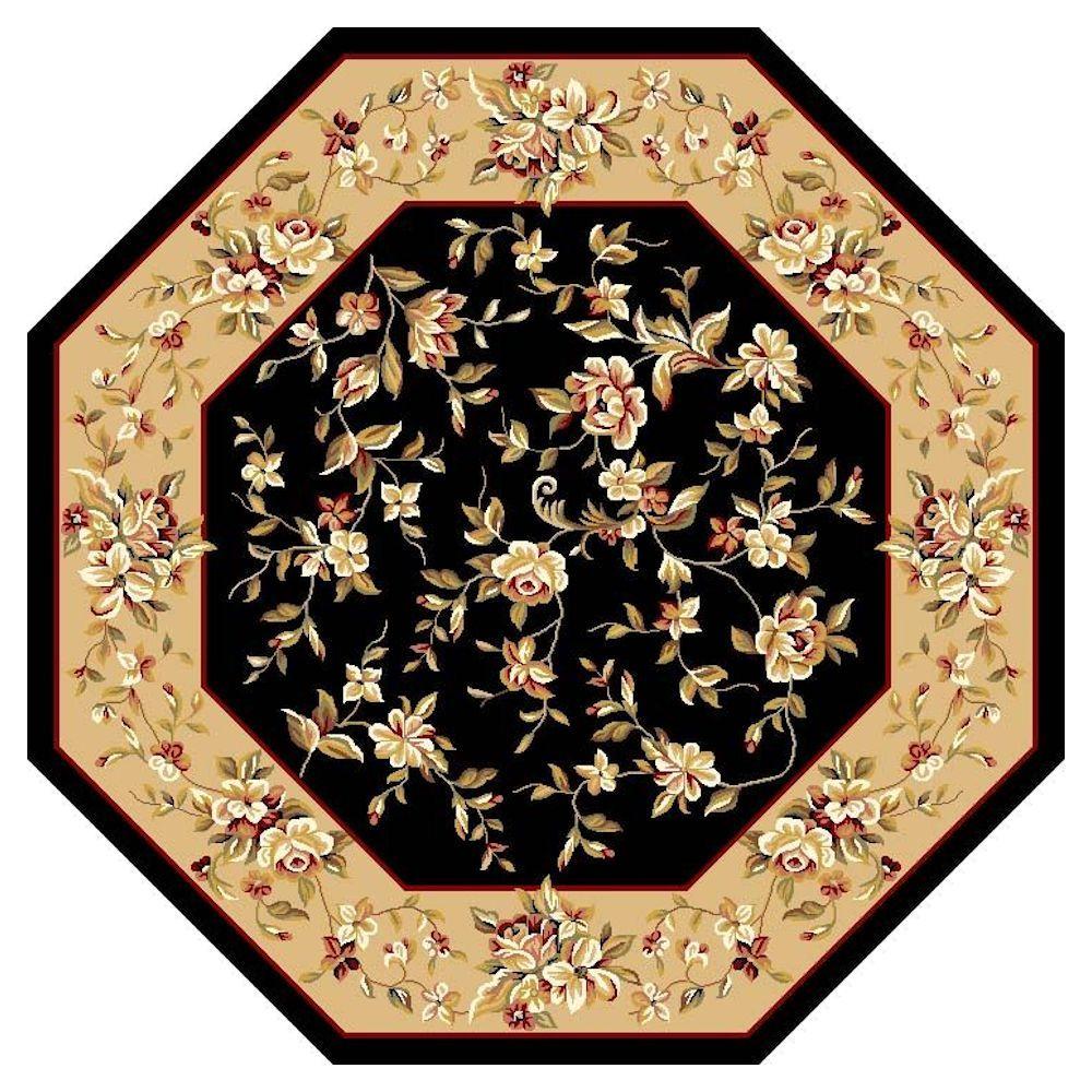 Kas Rugs Traditional Florals Black 8 ft. x 8 ft. Octagon Area Rug