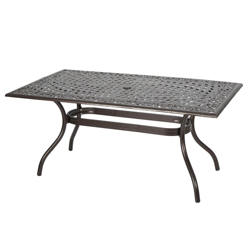 Modern Cast Aluminum Patio Tables Furniture The Home Depot Phoenix Hammered Bronze Rectangle Aluminum Outdoor Dining Table