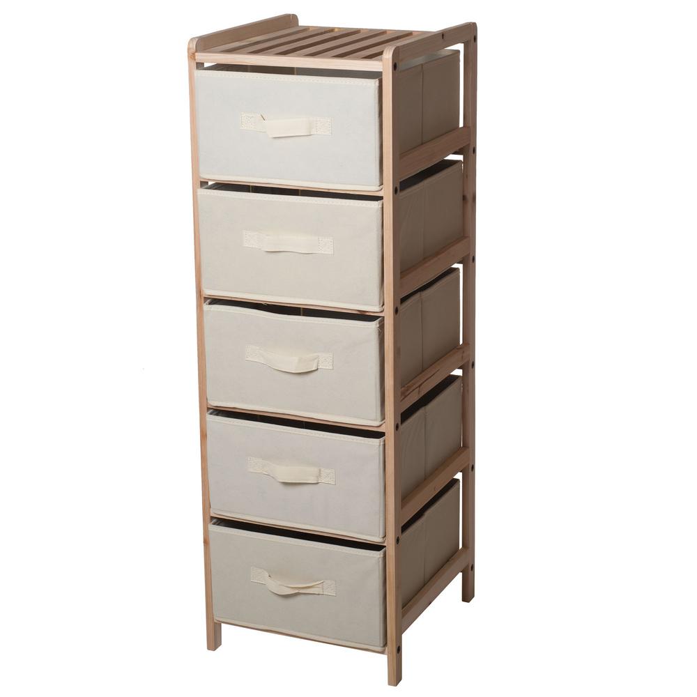 Lavish Home 5Tier Wooden Shelving Unit with Collapsible Fabric Drawers