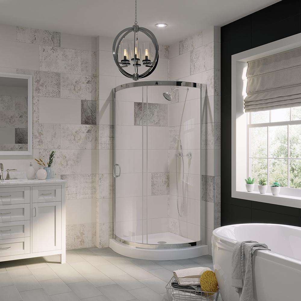 OVE Decors Breeze 34 in. L x 34 in. W x 76 in. H Corner Shower Kit with