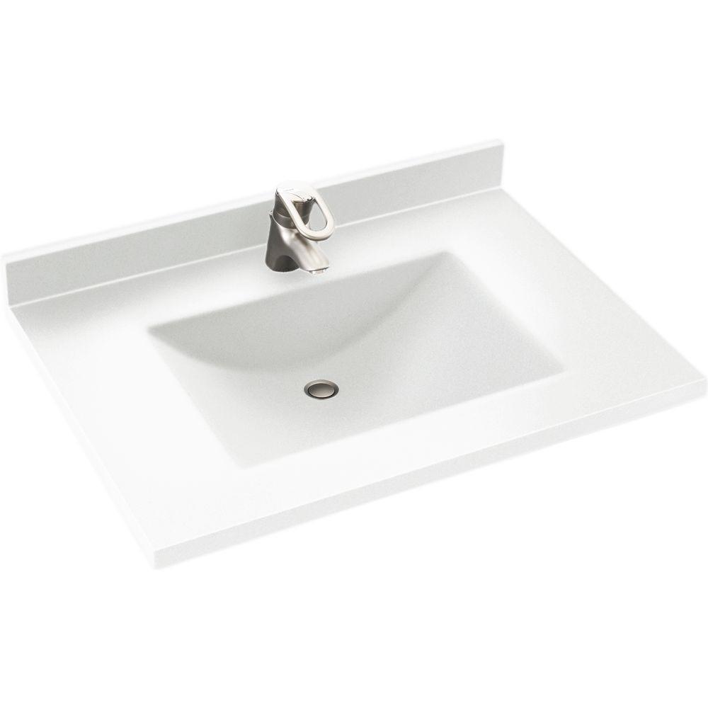 Contour 37 In W X 22 In D Solid Surface Vanity Top With Sink In White