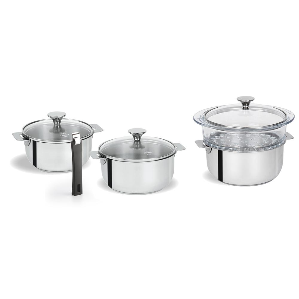 Cristel Tulipe 8 Piece Stainless Steel Sauce Pan Set St8ptan The Cristel Tulipe 8 Piece Stainless Steel Sauce Pan Set