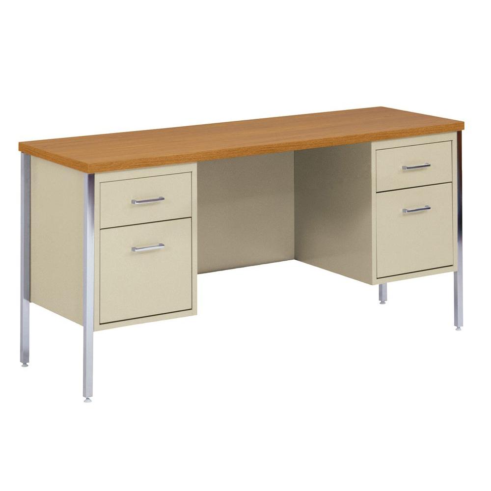 Sandusky 400 Series Double Pedestal Credenza Steel Desk In Putty Oak Sandusky 400 Series Double Pedestal Credenza Steel Desk In Putty Oak