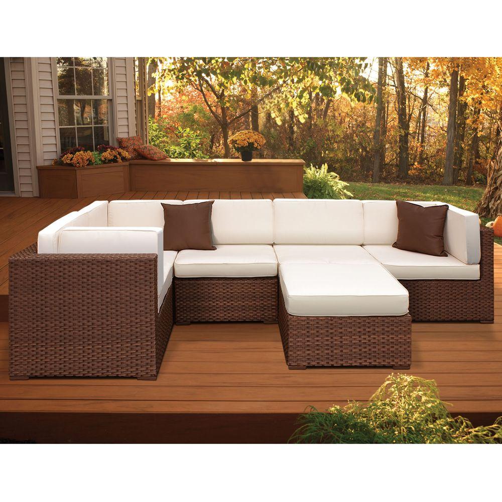 Atlantic Contemporary Lifestyle Bellagio Brown 6 Piece Patio Atlantic Contemporary Lifestyle Bellagio Brown 6 Piece Patio Sectional Seating Set With Off White